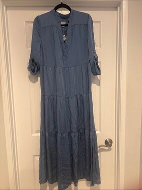 Chico's NWT Dusty Blue Tiered Maxi Dress P2P 19 in
